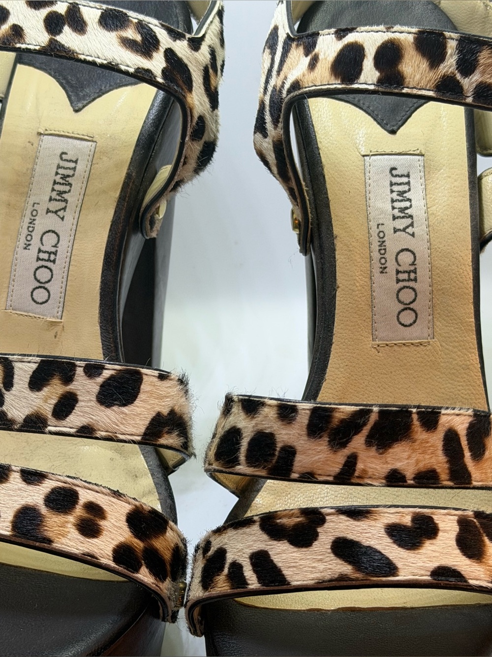 Fun Jimmy Choo Leopard Print Platform Sandals - Black & Beige